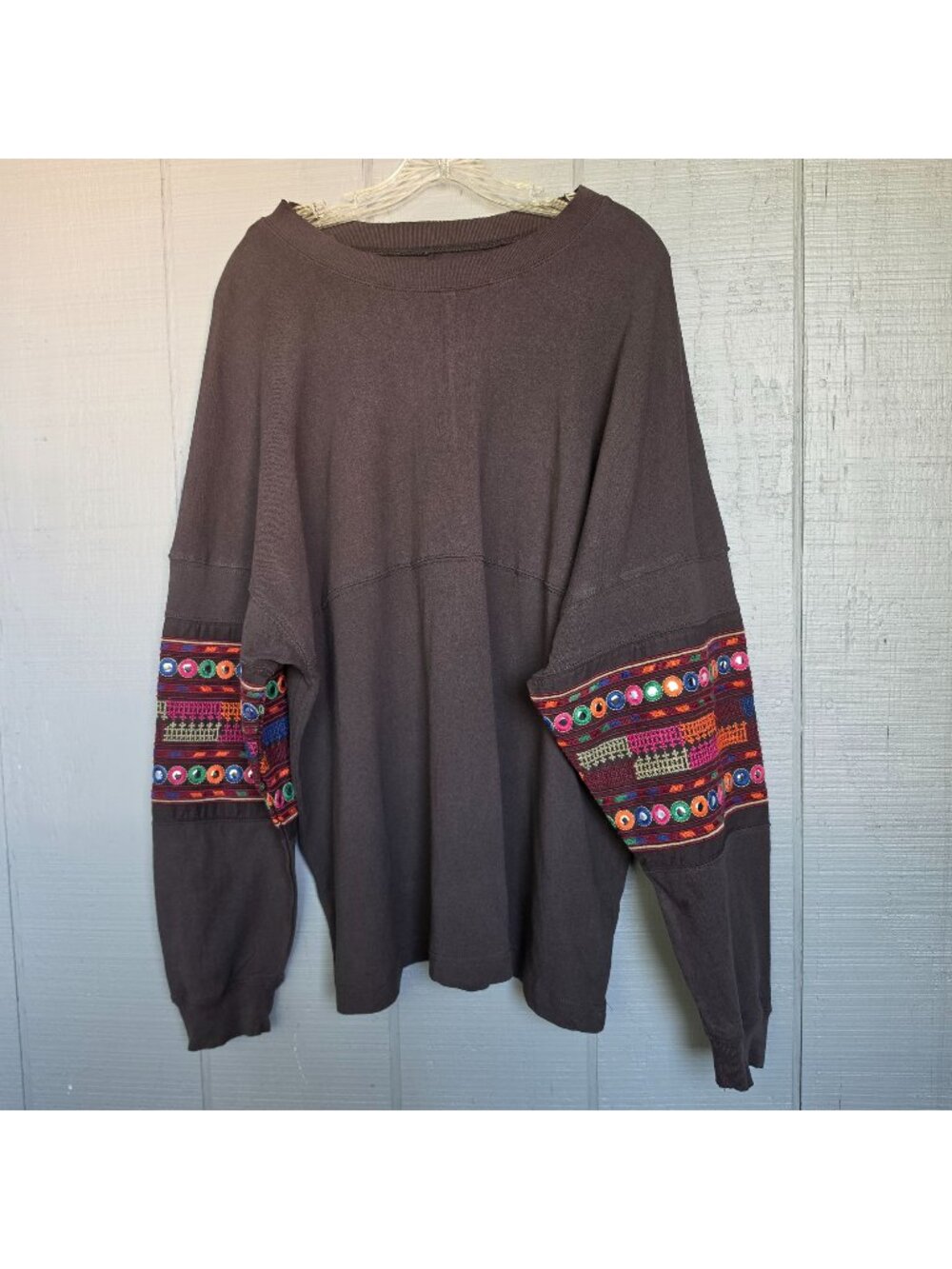 Urban Outfitters Embroidered Mirror Sleeve Oversized Sweatshirt Brown M